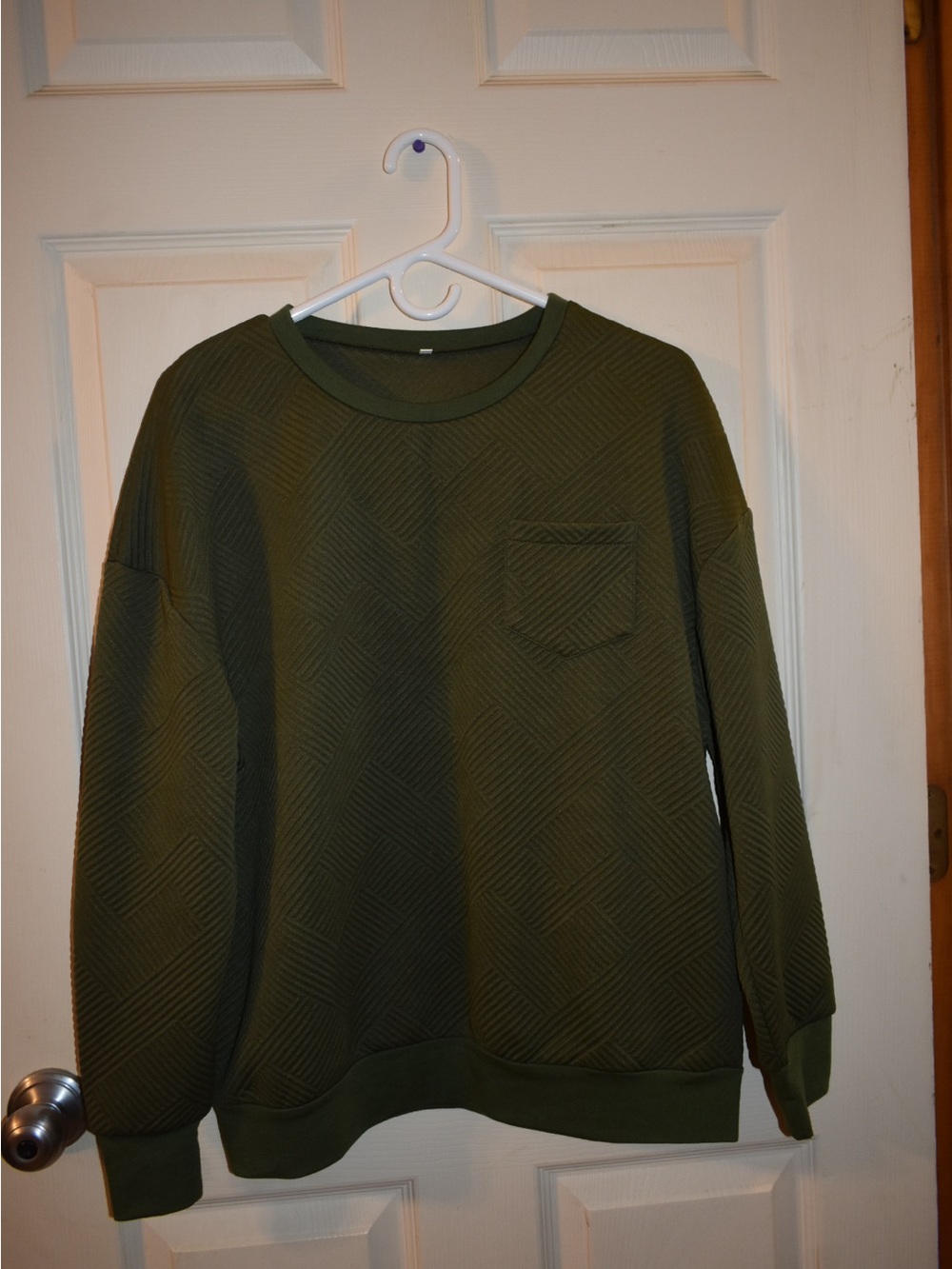 Women’s Olive Textured Crewneck Sweatshirt with Chest Pocket & Matching Pants
